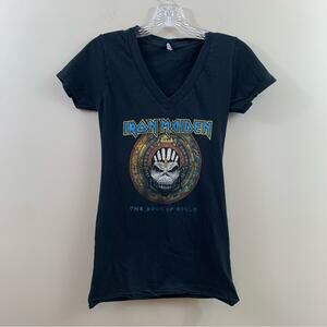 Iron Maiden V-Neck Fitted Black Short Sleeve Top